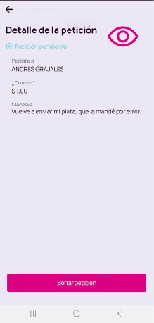 Pantalla de la app Nequi con el detalle de la petición