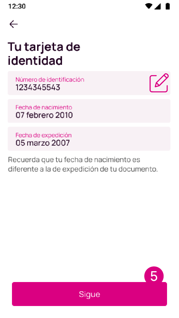 Pantalla para ingresar los datos de la tarjeta de identidad de la app Nequi