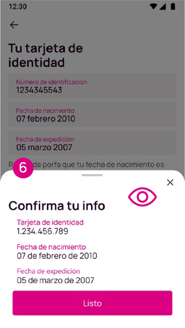 Pantalla de confirmación info en la app Nequi