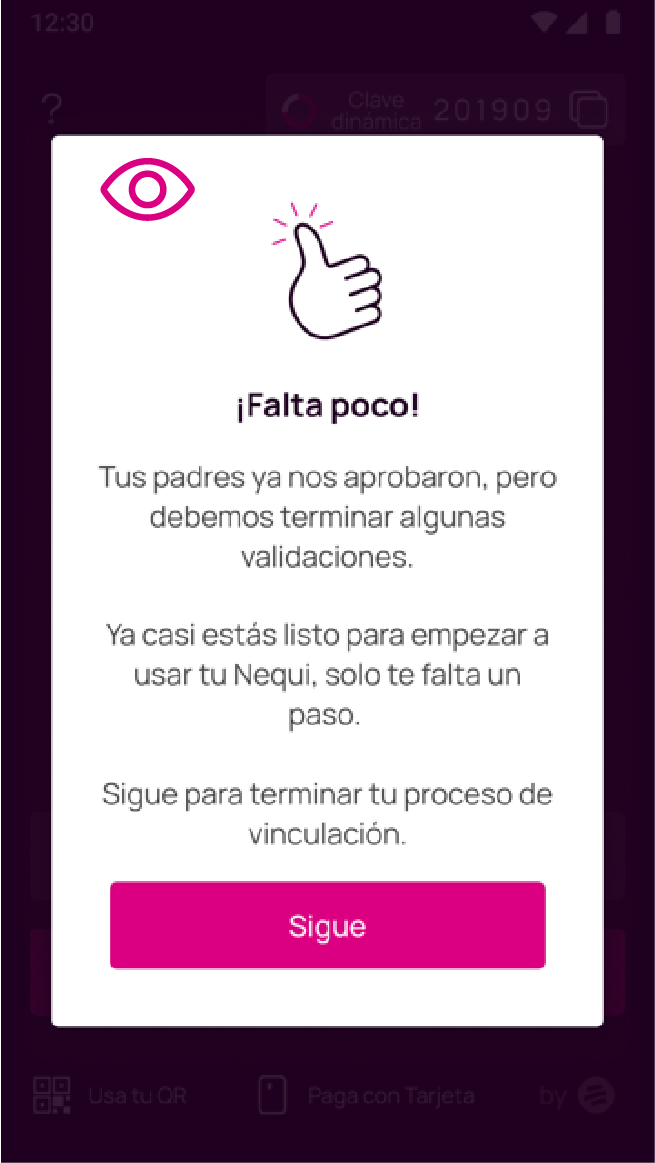 Pantalla con opción Falta poco de la app Nequi