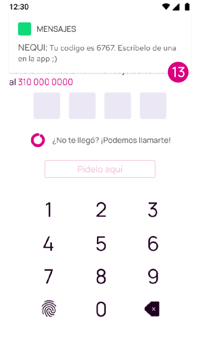 Pantalla para ingresar el Código de 4 dígitos en la app Nequi