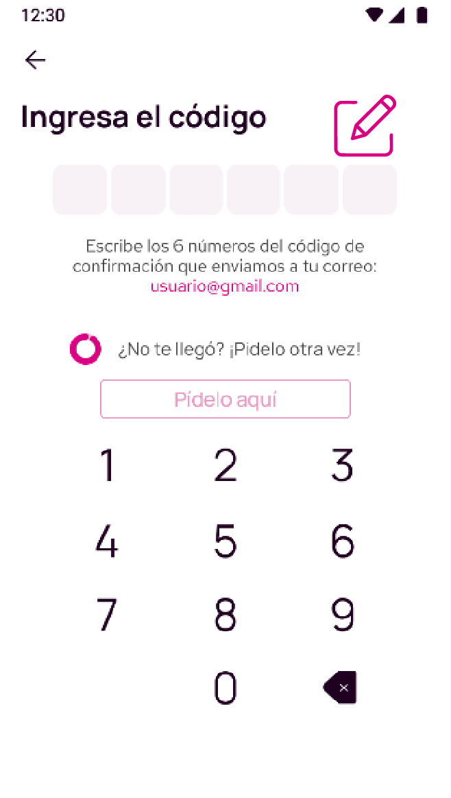 Pantalla para ingresar el Código de 6 dígitos en la app Nequi