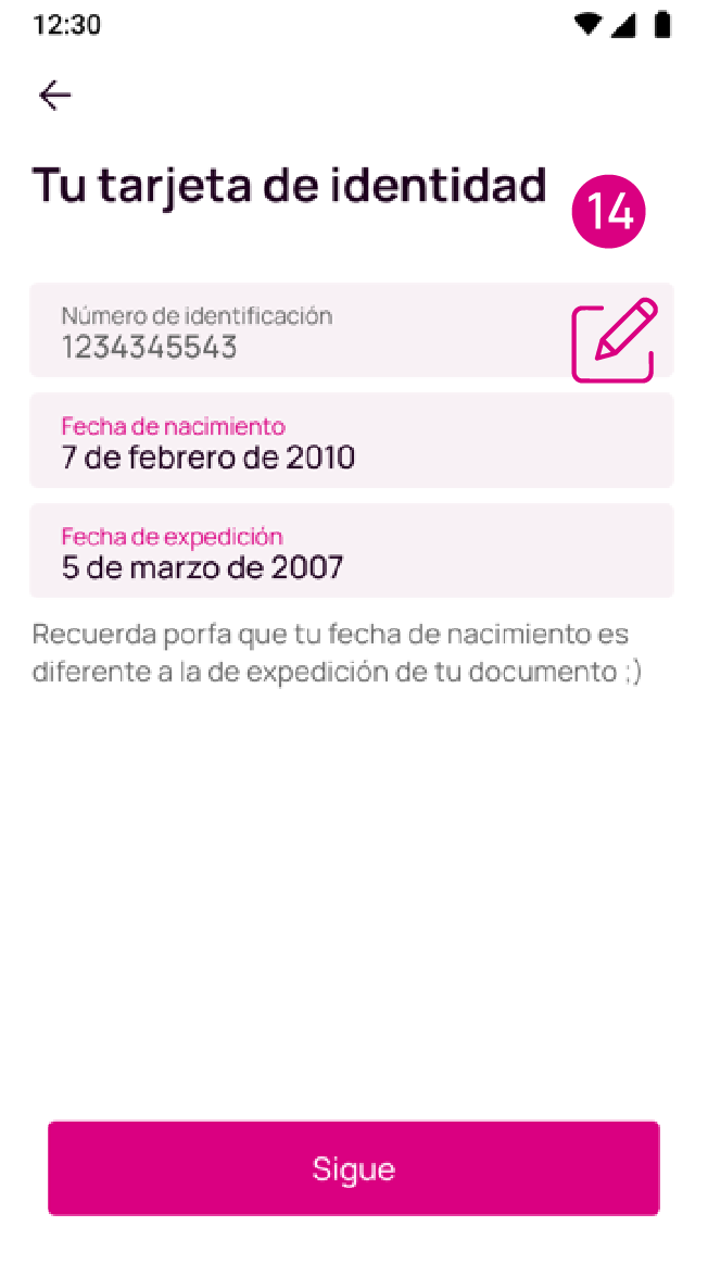 Pantalla de Validación de info en la app Nequi