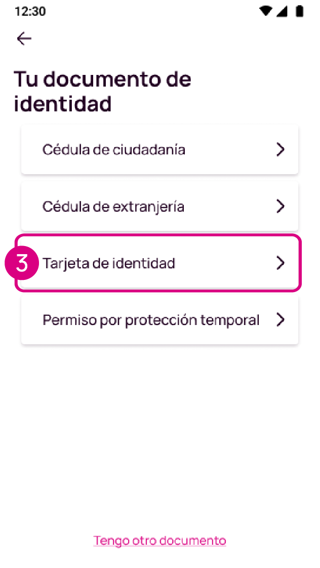 Pantalla Tarjeta de identidad en la app Nequi