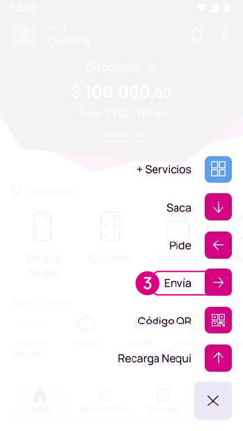 Pantalla de Envía en Nequi