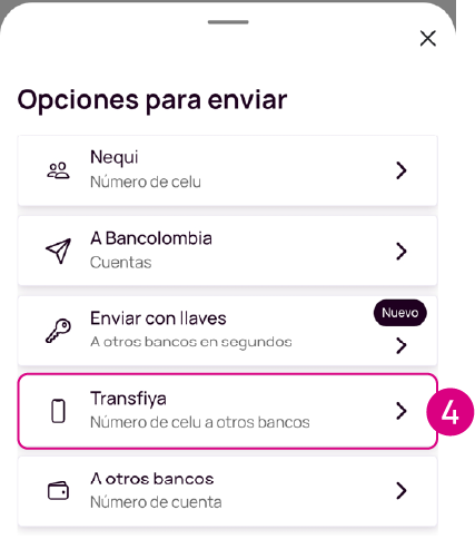 Pantalla Transfiya en Nequi