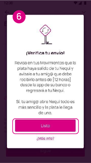 Pantalla de Listo en verificar tu envio en la app Nequi