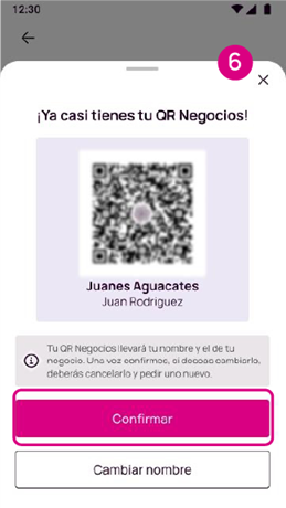 Confirmar la generación del QR Negocios en Nequi