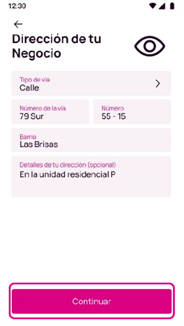 Confirmación de la dirección de tu Negocio en la app Nequi