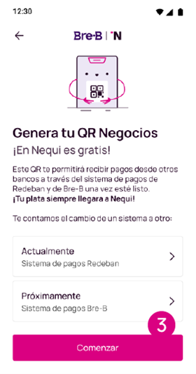 Opción para comenzar la generación del QR Negocios en la app Nequi