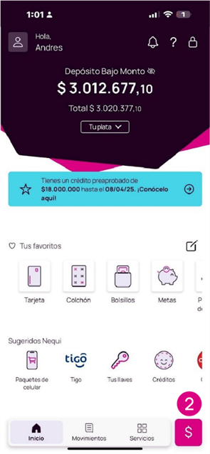 Inicio de la app Nequi