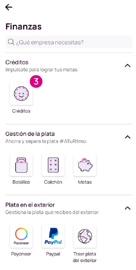 Opción créditos de la app Nequi