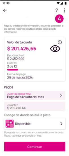 Detalles del crédito en la app Nequi