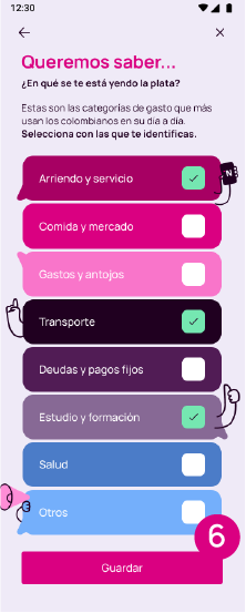 Pantalla de categorias de gasto de la app Nequi
