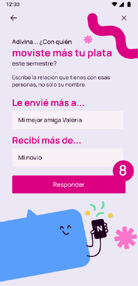 Pantalla de adivina con quién moviste más tu plata en la app Nequi