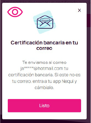 Confirmación de envío de la certificación al correo