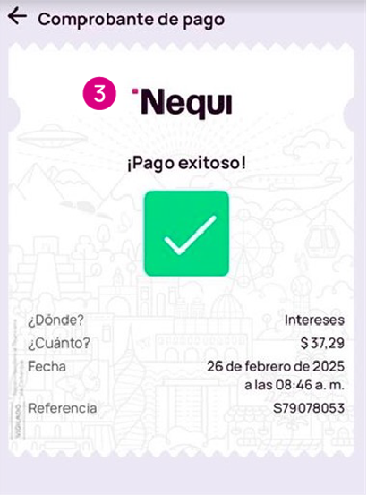 Pantalla de pago de intereses en la app Nequi