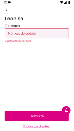 Pantalla Número de cédula en la app Nequi