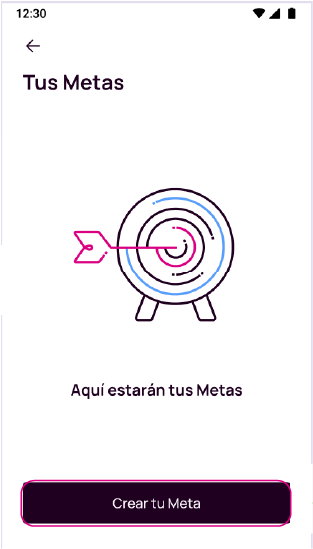 Pantalla para elegir crear tu meta 