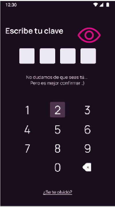 Opción para ingresar clave en la app Nequi