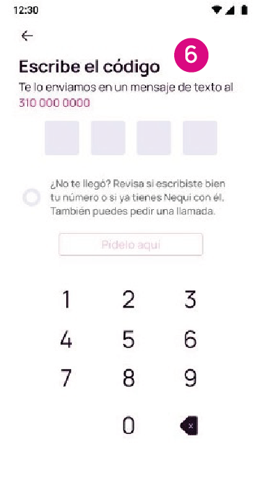 Opción ingresar código en la app Nequi