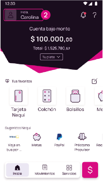 Opción Mi perfil en la app Nequi