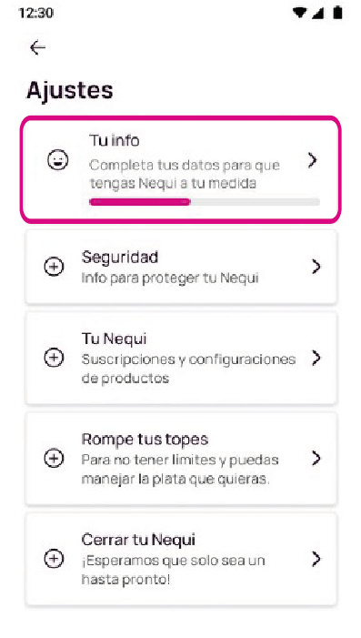 Opción tu info en la app Nequi