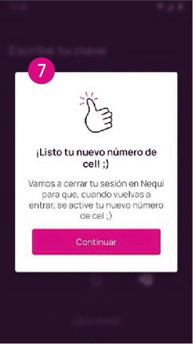 Confirmación de cambio de cel en la app Nequi