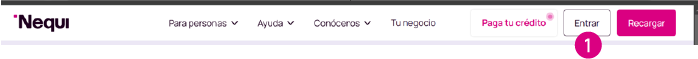 Pantalla de entrar a la página web de Nequi