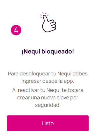 Pantalla de confirmación de Nequi bloqueado