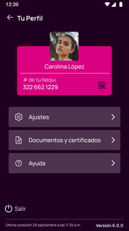 Opción tu perfil en la app Nequi