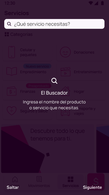 Buscador de servicios en la app Nequi