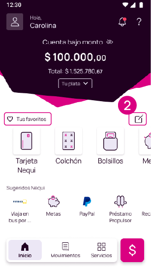 Pantalla principal de la app Nequi