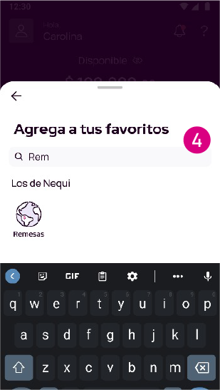 Opción para agregar servicios a los favoritos Nequi