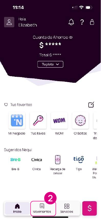 Pantalla de Movimientos en la app Nequi