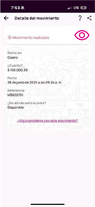 Pantalla de detalles de los movimientos en la app Nequi