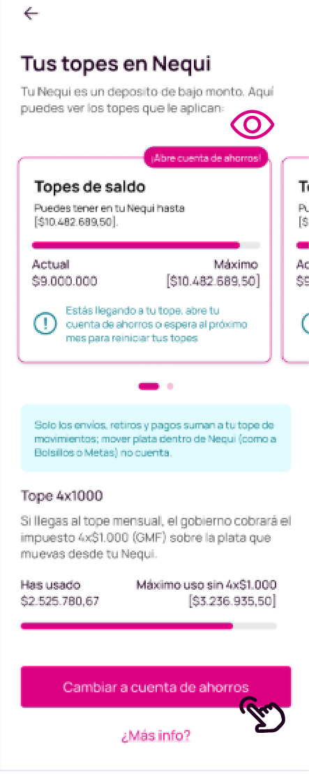 Pantalla para cambio a cuenta de ahorro Nequi