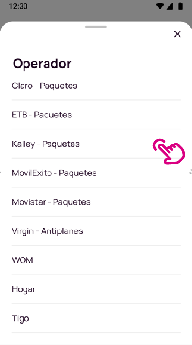 Pantalla de operador en la app Nequi
