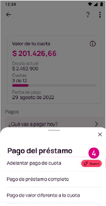Pantalla de Pago del préstamo en Nequi