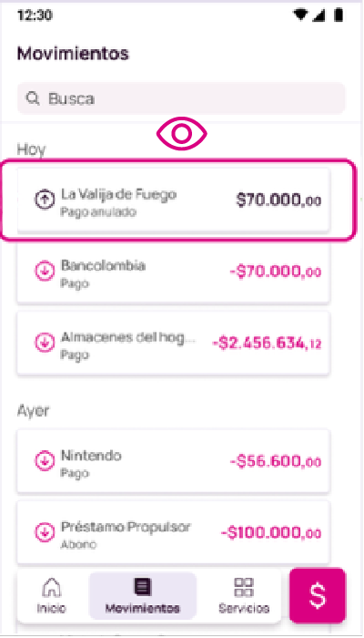 Movimientos en la app Nequi