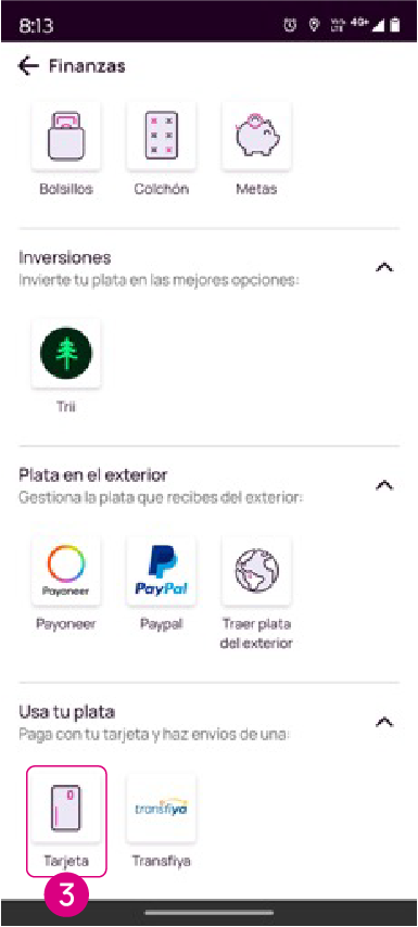 Usa tu plata y Tarjeta en la app Nequi
