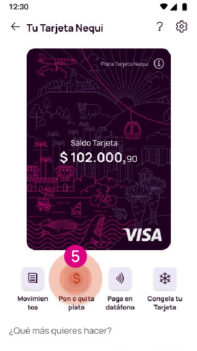 Opción pon o quita plata de la Tarjeta Nequi