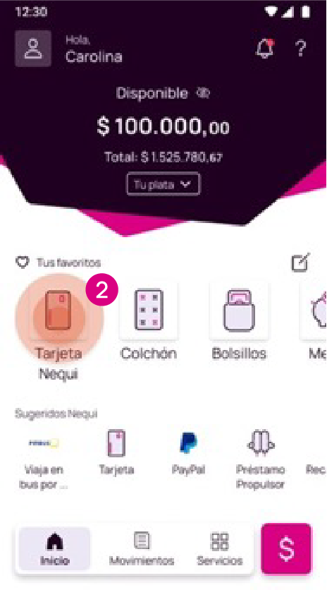 Opción Tarjeta Nequi en Tus Favoritos