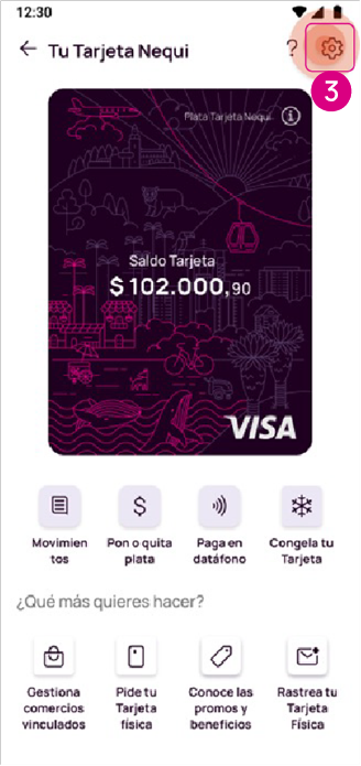 Ajustes de tarjeta de la app Nequi