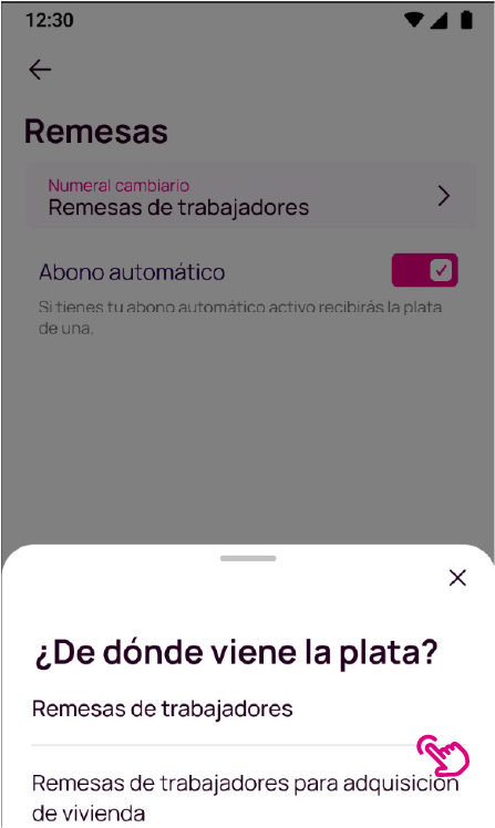 Pantalla de Numeral cambiario en la app Nequi