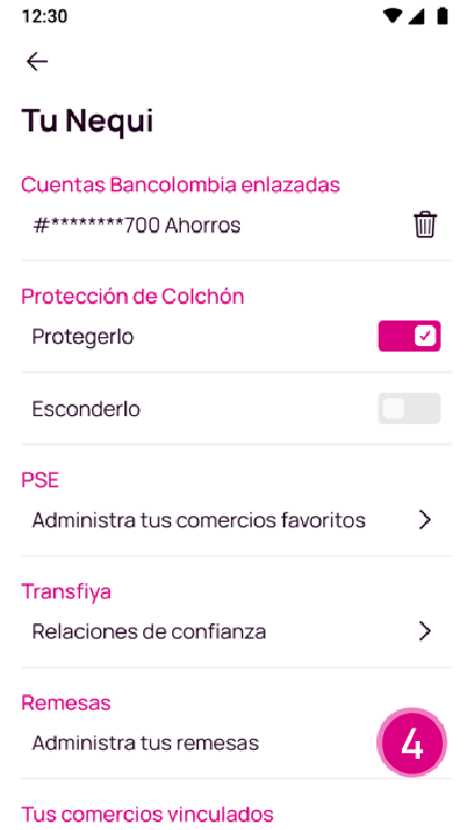 Pantalla administra tus remesas en Nequi
