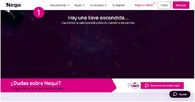 Pantalla de inicio en la página web de Nequi