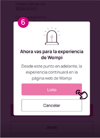 Pantalla de la experiencia de Wompi en Nequi