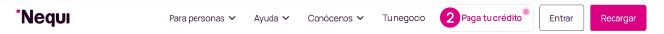 Pantalla de Paga tu crédito en la web de Nequi