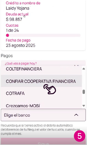 Pantalla elige el banco en Nequi